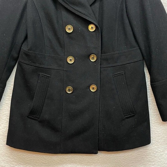 Michael Kors Coat Womens 14 Black Pea Coat Wool Double Breasted Preppy Outdoors - Picture 5 of 11